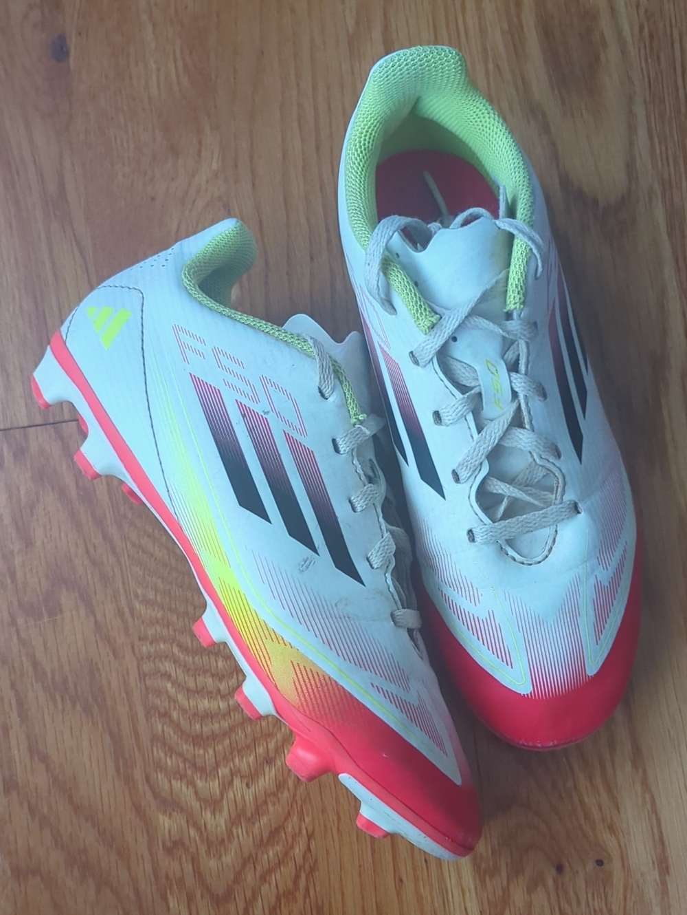 adidas Kids Soccer Cleats White, Neon Yellow & Pink-Red
